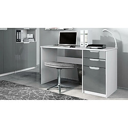 Mpc Bureau Avec 2 Tiroirs Et D’une Porte Blanc Mat Et Gris Haute Brillance (129 X 76 X 60 Cm)