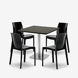 Avis Grand Soleil Lot De 4 Chaises Polypropylène Empilables Table Horeca Noir 90x90cm Yanez Black, Couleur: Noir