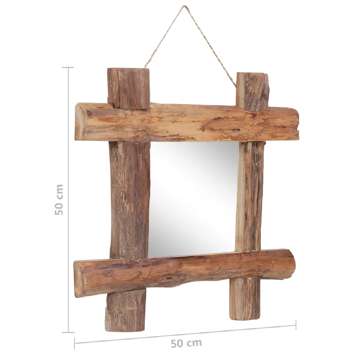 vidaXL Miroir à bûches Naturel 50x50 cm bois de teck recyclé pas cher