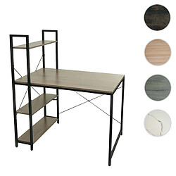 Mendler Bureau avec étagère HWC-K81, table d'ordinateur portable table de travail, 100x60cm métal MDF ~ gris-brun