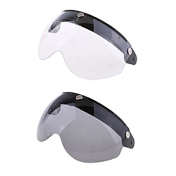 2pcs Visière Basculer Casque De Moto 3/4 Visage 3 Snap Clair + Gris