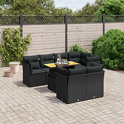 vidaXL Salon de jardin 8 pcs avec coussins noir résine tressée 