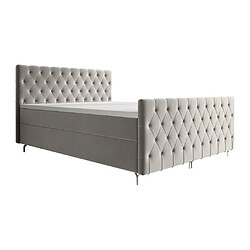 Avis Vente-Unique Ensemble complet literie tête de lit capitonnée + sommiers coffre + matelas + surmatelas - 160 x 200 cm - Velours - Gris clair - ONOGO de YSMÉE