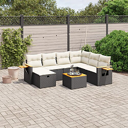 vidaXL Salon de jardin 8 pcs avec coussins noir résine tressée