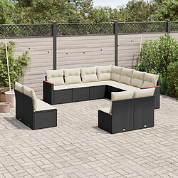 vidaXL Salon de jardin 11 pcs avec coussins noir résine tressée