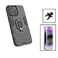 PHONECARE Kit Film Hydrogel Full Cover Avant + Coque 3X1 Military Defender + Support Renforcé pour Apple iPhone 15 Pro - Noir 