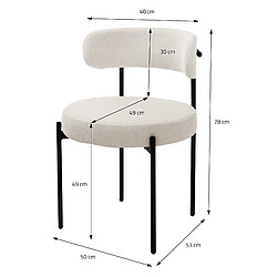 ML-Design Lot de 2 chaises de cuisine rond en tissu teddy blanc avec dossier pied en acier pas cher