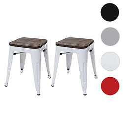 Mendler 2x Tabouret HWC-A73, avec siège en bois, métal, style industriel ~ blanc