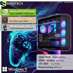 Sedatech Pack PC Gamer • AMD Ryzen 7 7700X • RTX4070 Super • 32 Go DDR5 • 2To SSD M.2 • Windows 11 • Moniteur 28"