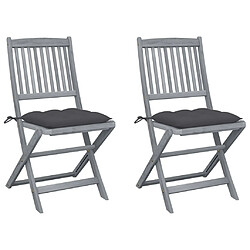 Maison Chic Lot de 2 Chaises pliables d'extérieur avec coussins | Chaises de jardin | Fauteuil Relax Bois d'acacia -GKD37655