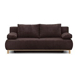 Banquette convertible 3 places MIKA - Velours côtelé marron foncé - Coffre de rangement - L 192 x H 84 x P 93 cm