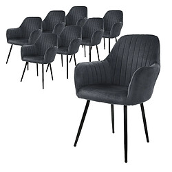 ML-Design Lot de 8 chaises de salle à manger rembourrée asisse en velours gris en métal 