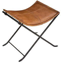 Pegane Tabouret en métal et cuir coloris cognac - Longueur 50 x Profondeur 40 x Hauteur 45 cm 