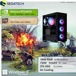 Sedatech PC Gamer Pro • AMD Ryzen 9 5900X • RTX4070 • 16Go RAM • 2To SSD M.2 • Windows 11