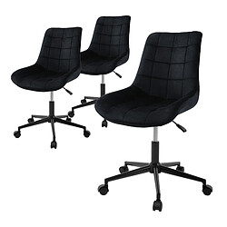 ML-Design 3x Chaise de bureau pivotante à 360° noir en velours tabouret pour salon travail 