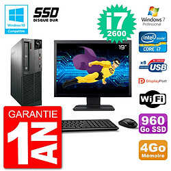 PC Lenovo M82 SFF Ecran 19" i7-2600 RAM 4Go SSD 960Go Graveur DVD Wifi W7 · Occasion 