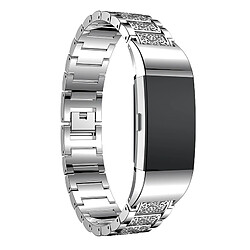 Wewoo Bracelet pour montre connectée en acier inoxydable serti de diamants Fitbit Charge 2 argent 