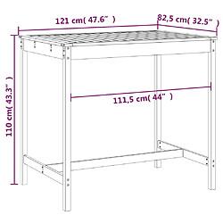 vidaXL Table de jardin blanc 121x82,5x110 cm bois massif de pin pas cher