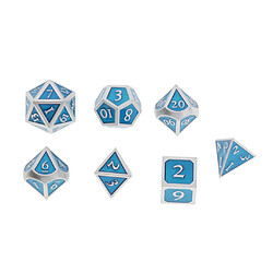 Jeu de 7 dés en métal polyédrique pour D u0026 D Pathfinder RPG Silver Blue