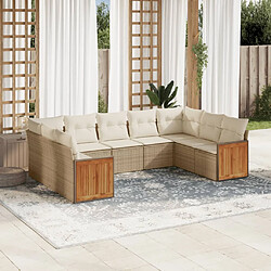 vidaXL Salon de jardin avec coussins 9 pcs beige résine tressée 