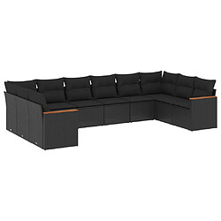 vidaXL Salon de jardin 10 pcs avec coussins noir résine tressée