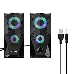 Enceinte filaire Jack 3.5mm + USB LED RVB 3W x 2 Bouton intégré LinQ A5005 Noir