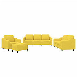 vidaXL Ensemble de canapés 4 pcs avec coussins Jaune clair Tissu