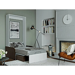 Acheter Inside 75 Armoire lit escamotable DYNAMO SOFA blanc canapé + accoudoirs tissu marron 90*200 cm