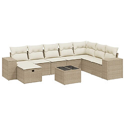 vidaXL Salon de jardin avec coussins 9 pcs beige résine tressée