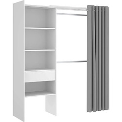 Pegane Armoire dressing extensible avec rideau + 1 tiroir coloris blanc - Longueur 110-160 x Hauteur 205 x Profondeur 50 cm 