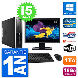 PC HP 8300 Elite SFF Ecran 22" Intel i5-3470 RAM 16Go Disque 1To Windows 10 Wifi - Occasion