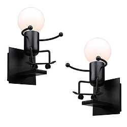 Stoex 2x Applique Murale Petit Gens de Fer Ski , Lampe de Mur Noir Créative Style Contemporain et Rétro Lumière pour Chambre Chevet Chambre d'enfants Coulo