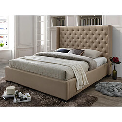 Acheter Vente-Unique Lit avec tête de lit capitonnée - 160 x 200 cm - Tissu - Beige + Matelas - MASSIMO II