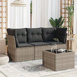 Maison Chic Salon de jardin 4 pcs avec coussins | Ensemble de Table et chaises | Mobilier d'Extérieur gris résine tressée -GKD61806