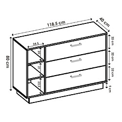 Avis Vente-Unique Commode 3 tiroirs et 3 niches - Coloris : Naturel et anthracite - LEANDRE