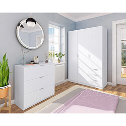 Acheter Armoire avec 3 portes et 3 tiroirs coloris Blanc en mélamine - Dim: 180 x 121 x 52 cm -PEGANE-