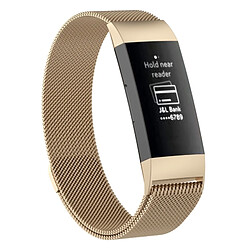 Wewoo Bracelet pour montre connectée Dragonne magnétique en acier inoxydable FITBIT Charge 3Taille Petite187x18mm Champagne Gold 