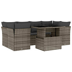 vidaXL Salon de jardin avec coussins 7 pcs gris résine tressée