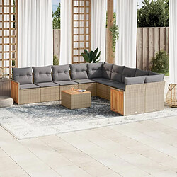 vidaXL Salon de jardin 11 pcs avec coussins beige résine tressée 