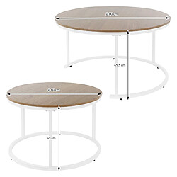 ML-Design 2x tables basses rondes gigognes de salon en bois pieds blanches Ø60x40/Ø80x45cm pas cher