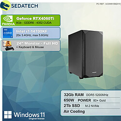 Sedatech Pack Workstation • Intel i7-14700KF • RTX4060Ti • 32 Go DDR5 • 1To SSD M.2 • Windows 11 • Moniteur 24"