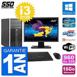 PC Tour HP 6300 CMT Ecran 22" Intel i3-2120 RAM 16Go SSD 960Go Windows 10 Wifi · Occasion 