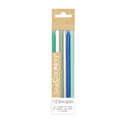 Scrapcooking 12 bougies longues bleu & argent - 12 cm