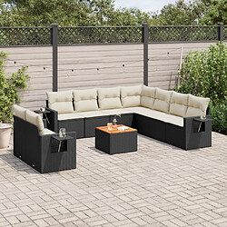 vidaXL Salon de jardin 10 pcs avec coussins noir résine tressée 