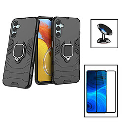 PHONECARE Kit Film Verre Trempé 5D Full Cover + Coque 3X1 Military Defender + Support Magnétique de Voiture pour Samsung Galaxy F54 5G - Noir