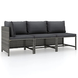 vidaXL Salon de jardin 3 pcs avec coussins Résine tressée Gris