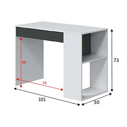 Acheter Dansmamaison Bureau 1 tiroir 2 niches Blanc/Gris - PAKAU