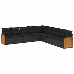 Maison Chic Ensemble Tables et chaises d'extérieur 9 pcs avec coussins,Salon de jardin noir résine tressée -GKD371341