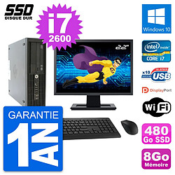 PC HP Z210 SFF Ecran 22" Intel Core i7-2600 RAM 8Go SSD 480Go Windows 10 Wifi - Occasion