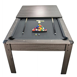 Play4Fun Billard Américain HARMONY 6Ft - 206,5 x 116,5 x 80 cm avec accessoires et plateau dînatoire - Gris 